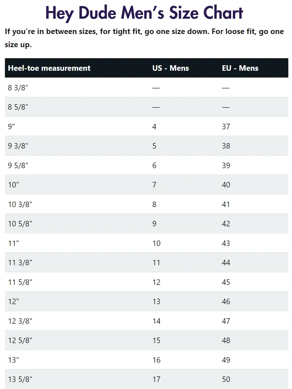 Hey Dude Size Chart For Men Women And Kids In 2024 Hey Dude Size Chart For Men Women And Kids In 2024