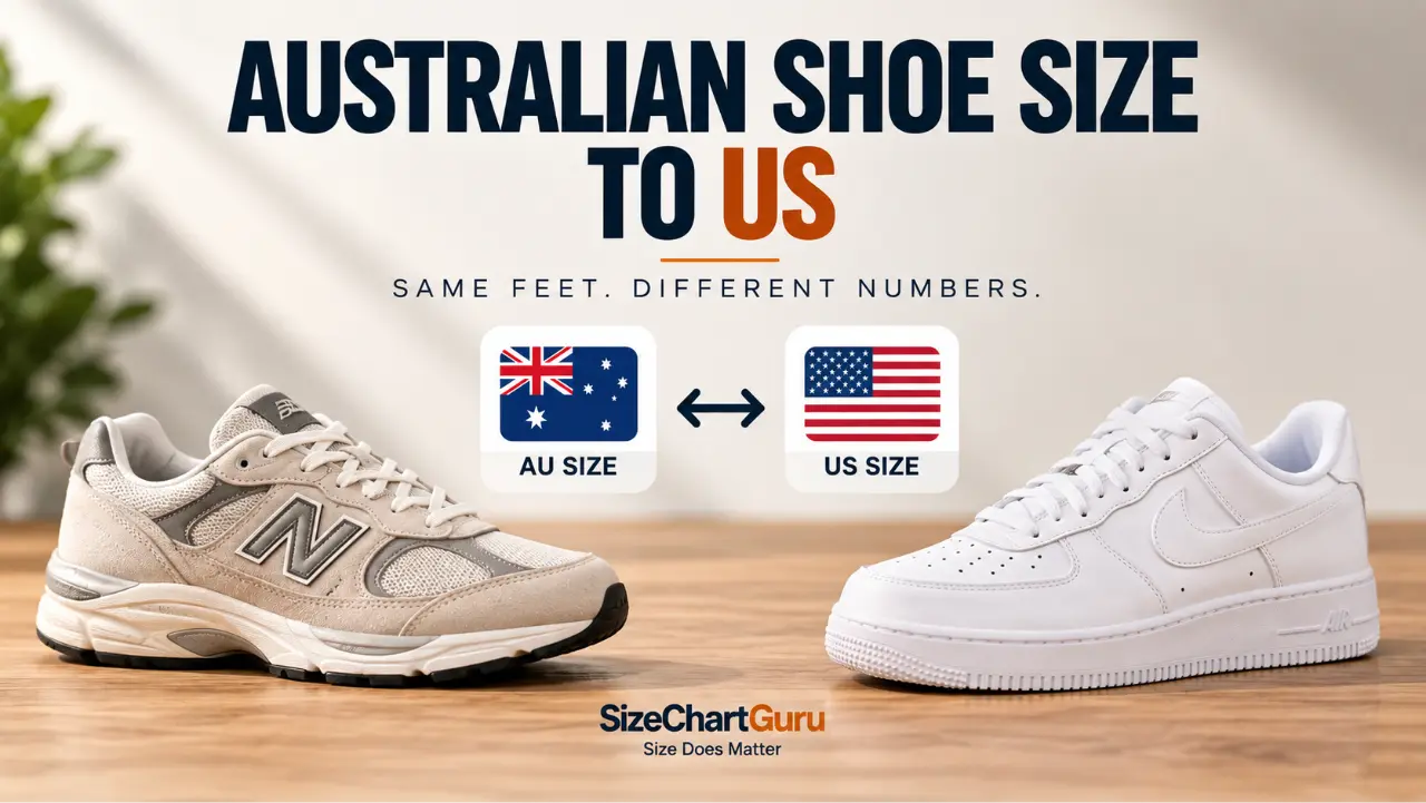 Professional illustrating Australian shoe size to US conversion with AU and US sizing