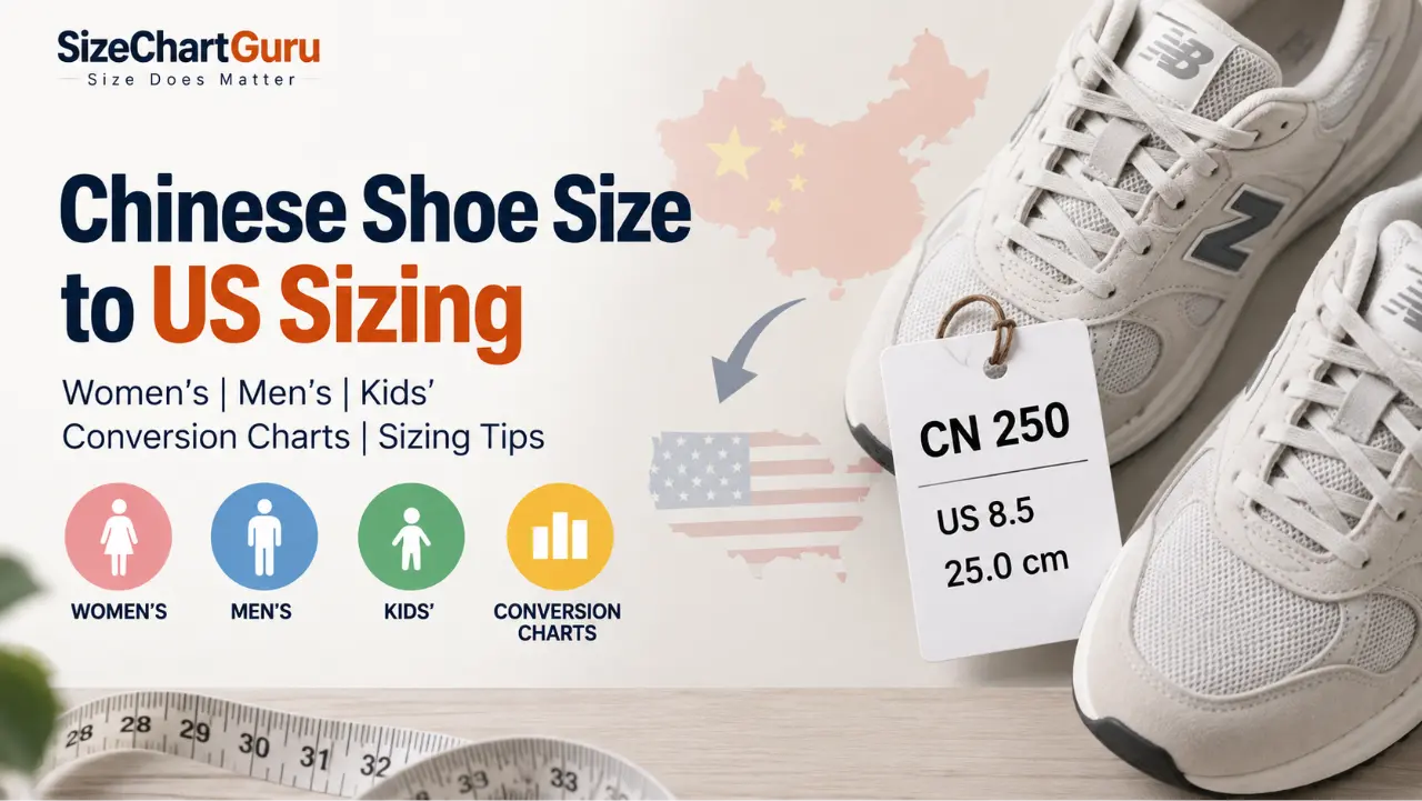 Image about Chinese shoe size to US conversion, which shoppers can use to understand how Chinese and CN shoe sizes compare with US sizing for women, men, and kids.