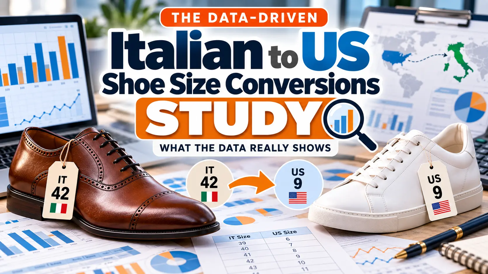 Italian to US shoe size conversion study based on size-chart data from 26 Italian footwear brands.
