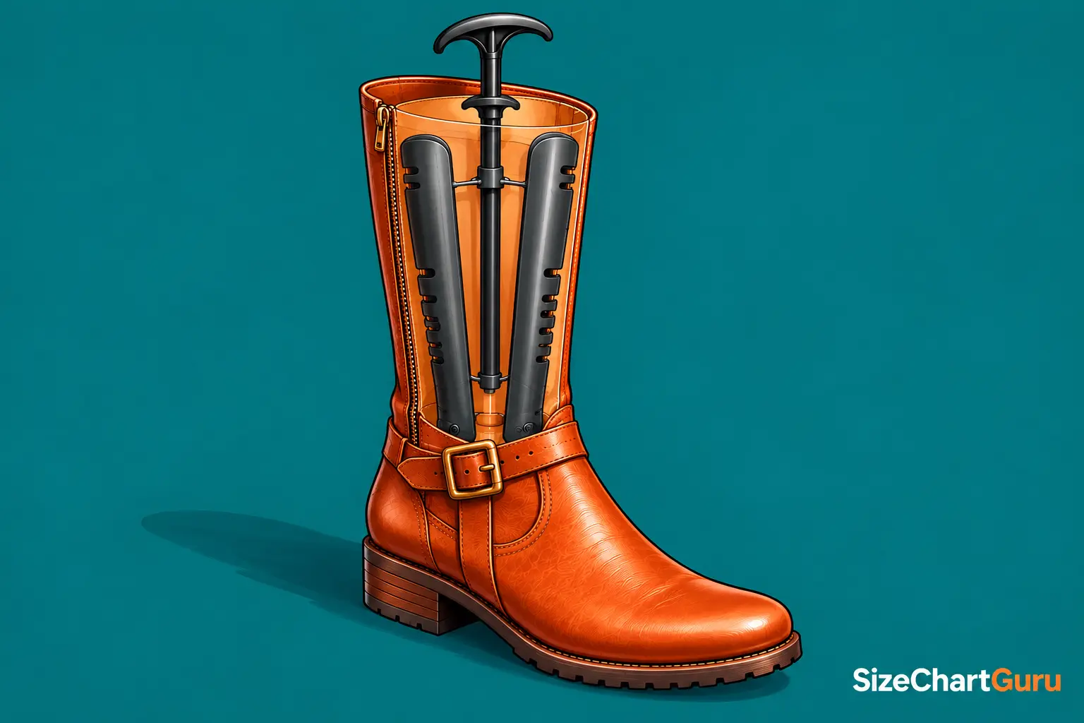 Boot-calf stretcher inside a leather boot for widening a tight boot shaft.