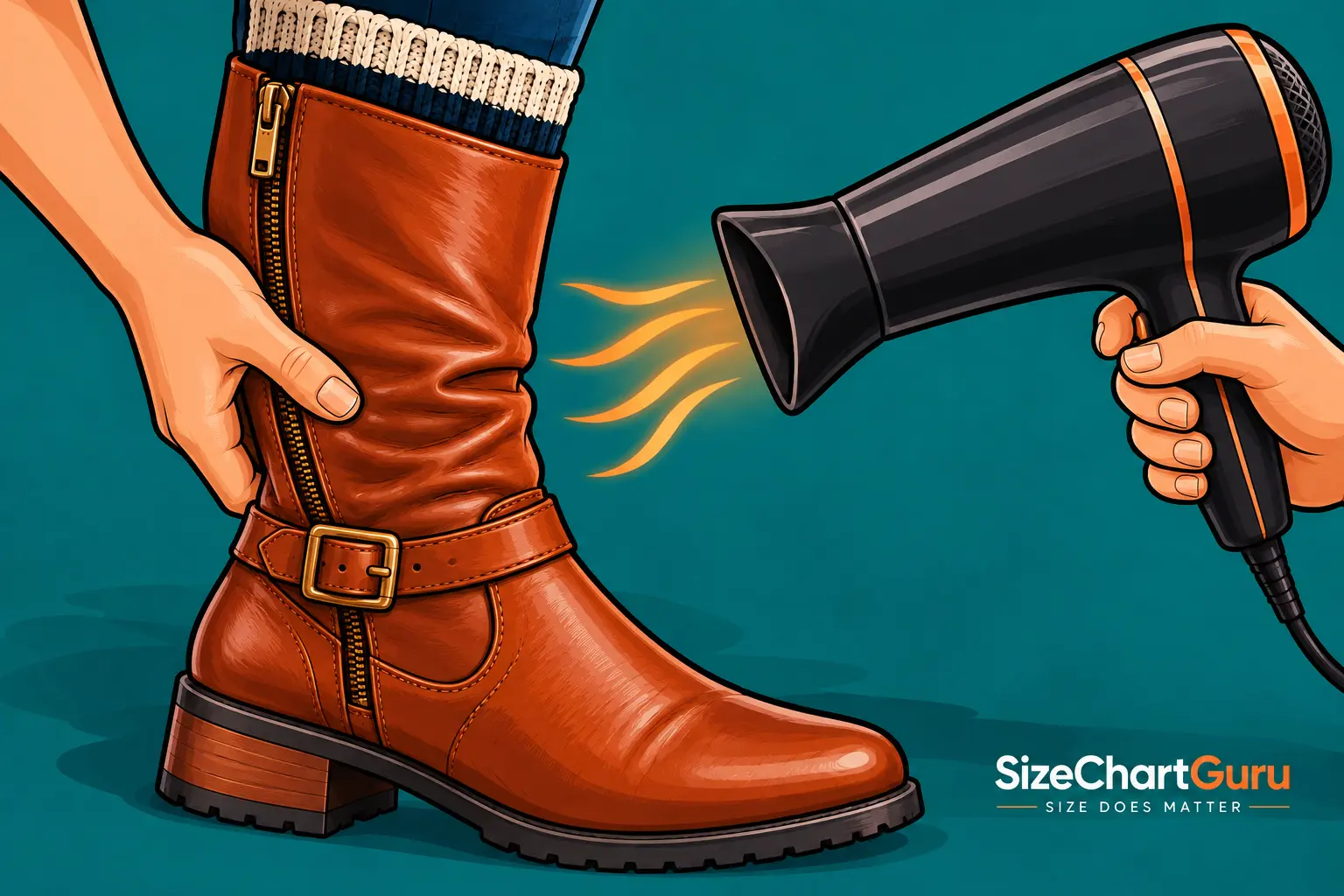 Using a hair dryer to stretch a tight area of leather boots