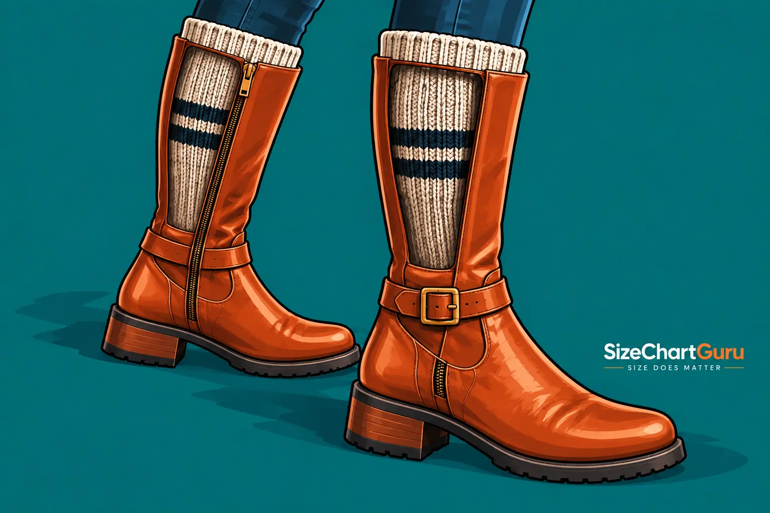 Thick knitted socks worn inside leather boots to help stretch the calf area