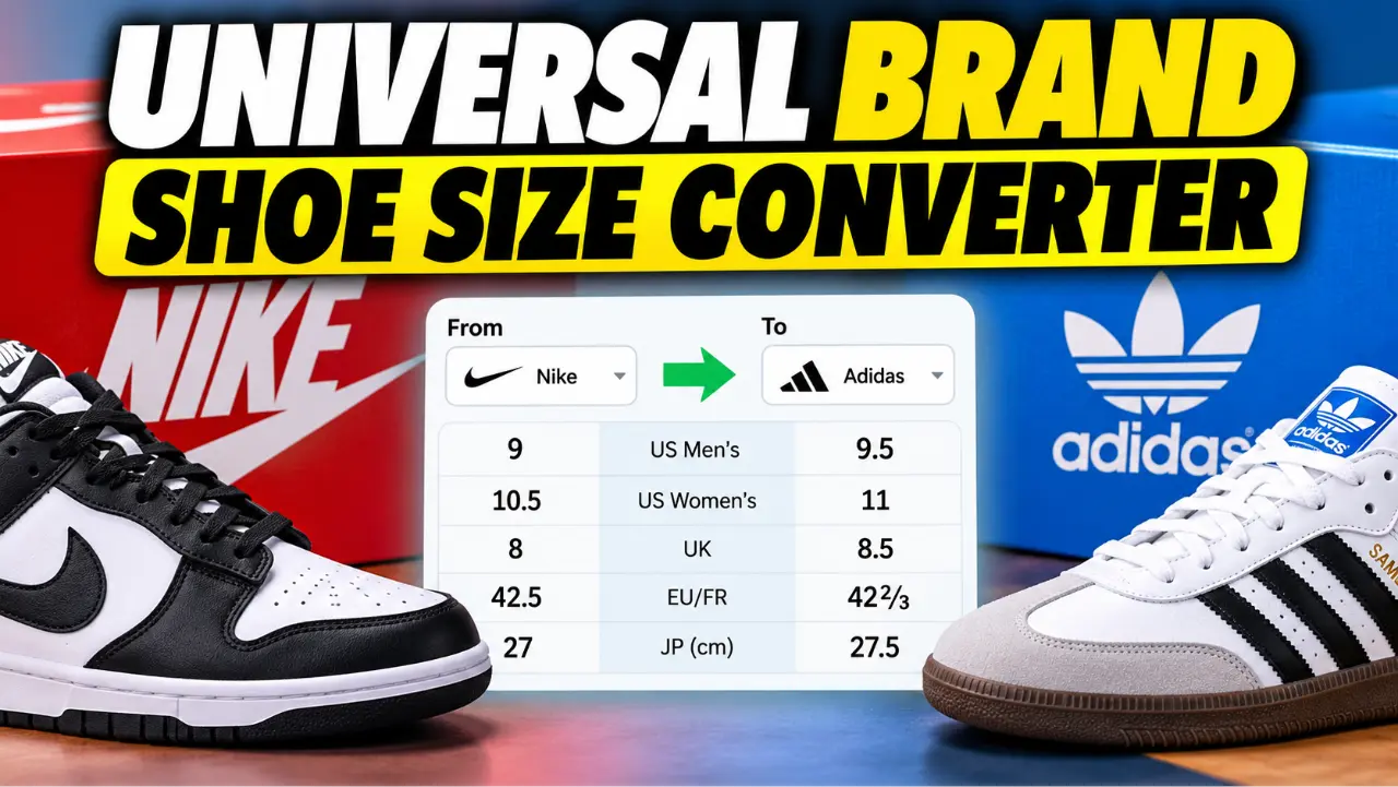 Universal shoe size converter for comparing shoe sizes across Nike, Adidas, New Balance, Asics, Hoka, and other footwear brands.